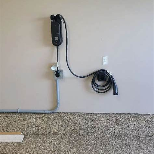 Wall mounted EV charger with cable neatly stored